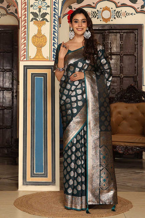 Green Woven Silk Blend Saree