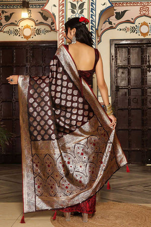 Wine Woven Silk Blend Saree