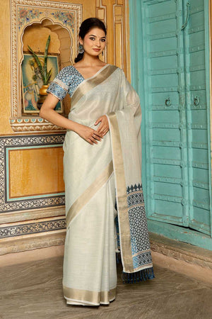 Sky Blue Woven Linen Saree