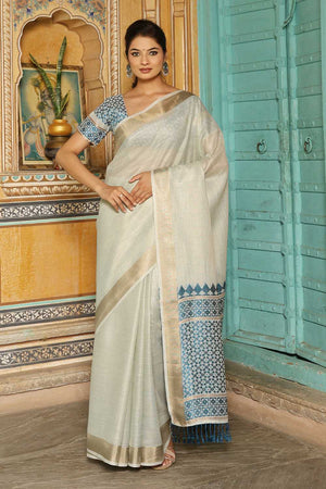 Sky Blue Woven Linen Saree