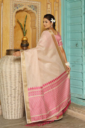 Pink Woven Linen Saree