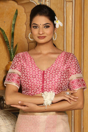 Pink Woven Linen Saree