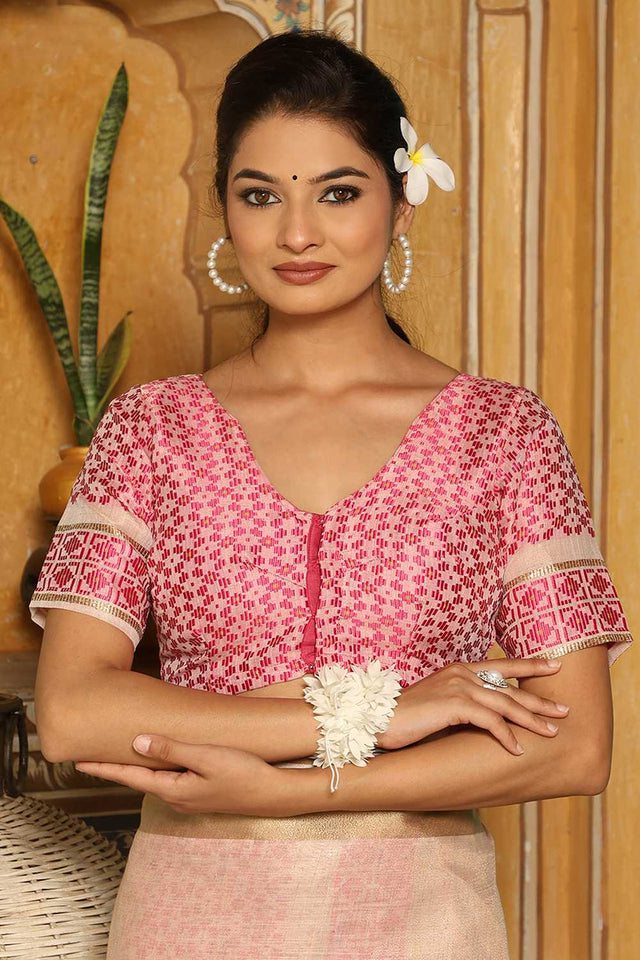 Pink Woven Linen Saree