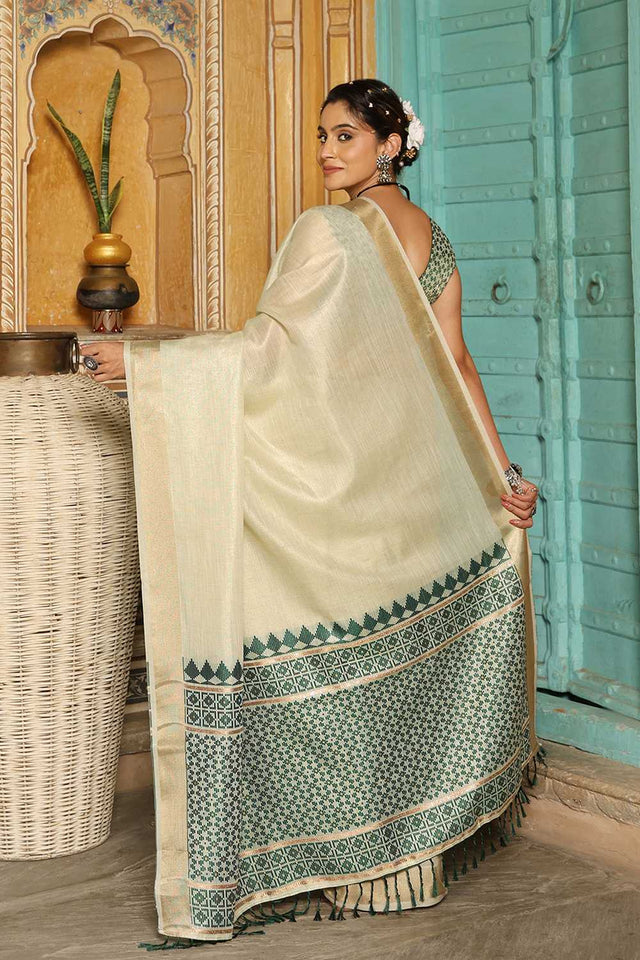 Green Woven Linen Saree