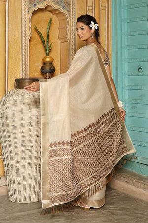 Brown Woven Linen Saree