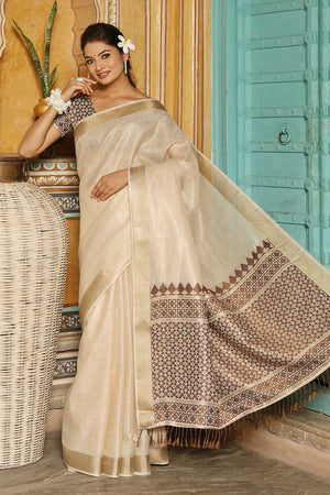 Brown Woven Linen Saree