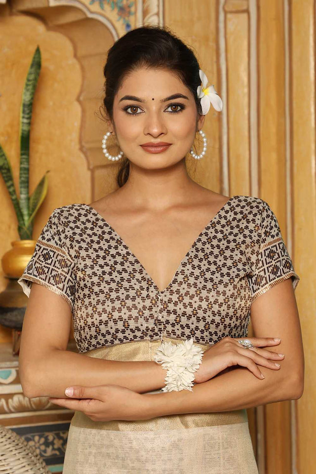 Brown Woven Linen Saree