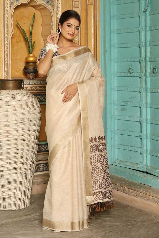 Brown Woven Linen Saree