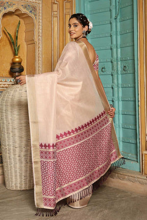Wine Woven Linen Saree