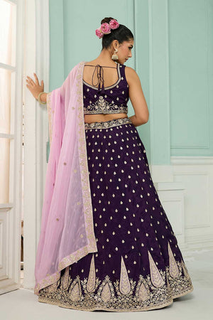 Purple Floral Embroidered Organza Lehenga
