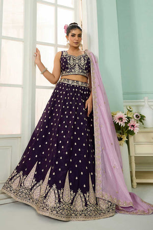 Purple Floral Embroidered Organza Lehenga