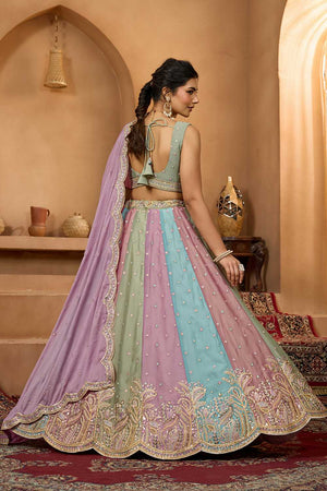 Multi-Color Floral Embroidered Georgette Lehenga