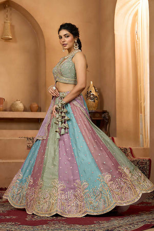 Multi-Color Floral Embroidered Georgette Lehenga