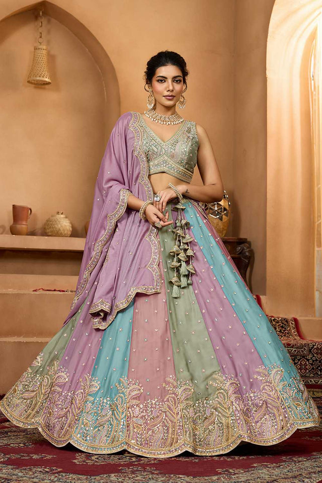 Multi-Color Floral Embroidered Georgette Lehenga