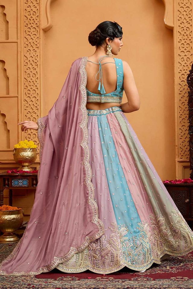Multi-Color Floral Embroidered Georgette Lehenga