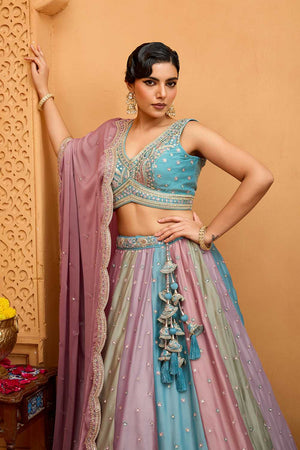 Multi-Color Floral Embroidered Georgette Lehenga
