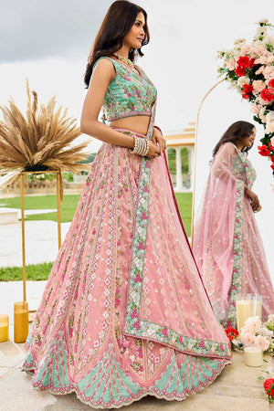 Pink Floral Embroidered Tissue Lehenga