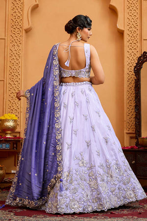 Lavender Floral Embroidered Tissue Lehenga