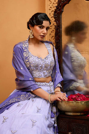 Lavender Floral Embroidered Tissue Lehenga