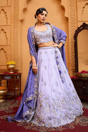 Lavender Floral Embroidered Tissue Lehenga