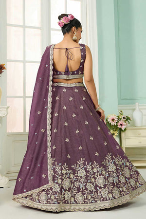Purple Floral Embroidered Tissue Lehenga