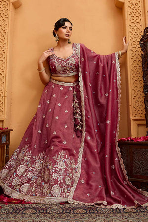 Gold Floral Embroidered Tissue Lehenga