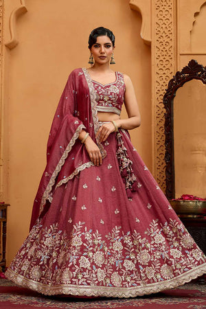 Gold Floral Embroidered Tissue Lehenga