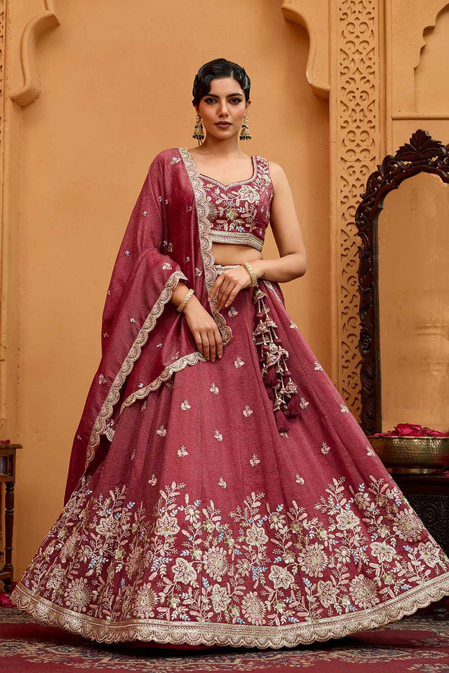 Gold Floral Embroidered Tissue Lehenga