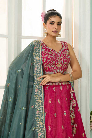 Pink Floral Embroidered Silk Lehenga