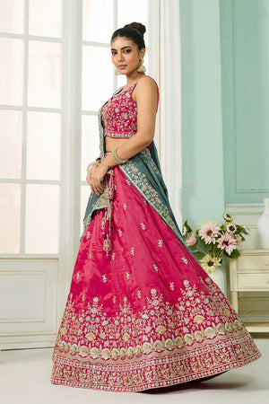 Pink Floral Embroidered Silk Lehenga