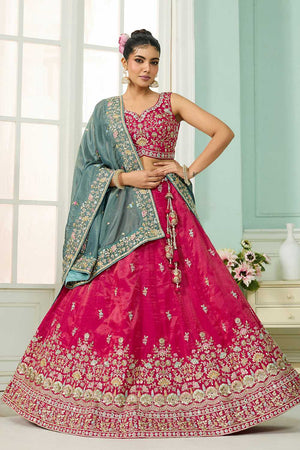 Pink Floral Embroidered Silk Lehenga
