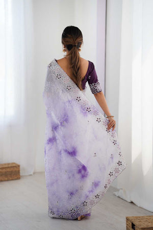 Lavender Embroidered Tissue Saree