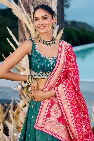 Turquoise Floral Embroidered Silk Lehenga