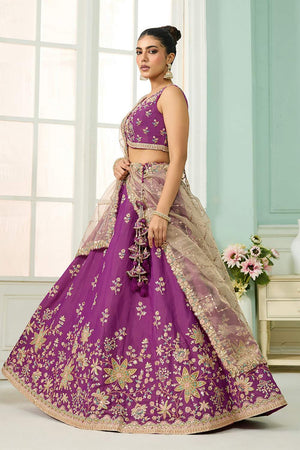 Purple Floral Embroidered Georgette Lehenga