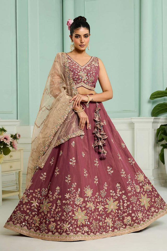 Multi Color Floral Embroidered Georgette Lehenga