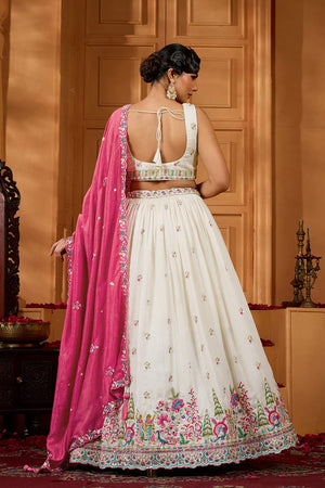 Cream Floral Embroidered Silk Lehenga (ACA2311)