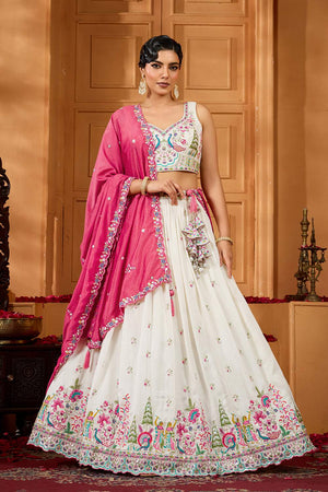 Cream Floral Embroidered Silk Lehenga (ACA2311)
