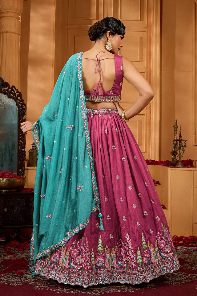 Multi-Color Floral Embroidered Silk Lehenga (ACA2312)