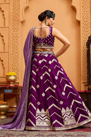 Maroon Thread Work Silk Lehenga