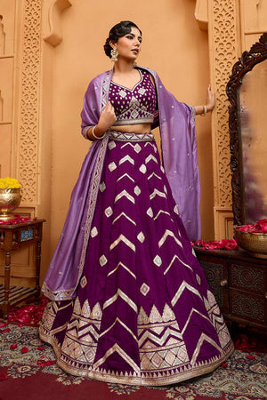 Maroon Thread Work Silk Lehenga