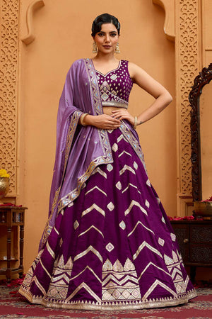 Maroon Thread Work Silk Lehenga
