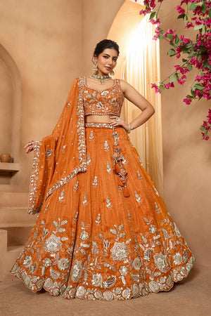 Orange Floral Embroidered Tissue Lehenga (ACA2316)