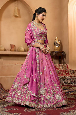 Pink Floral Embroidered Tissue Lehenga (ACA2317)