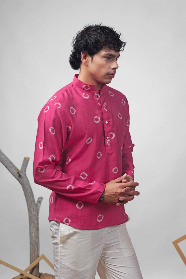 Pink Printed Viscose Men's Kurta Tops (ACA2327)