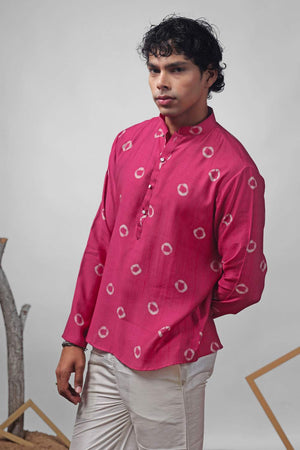 Pink Printed Viscose Men's Kurta Tops (ACA2327)