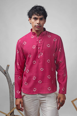 Pink Printed Viscose Men's Kurta Tops (ACA2327)