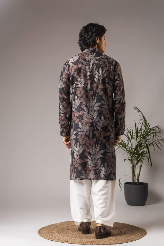 Black Printed Modal Silk Men's Kurta Sets