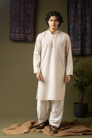 Off White Embroidered Linen Men's Kurta Sets