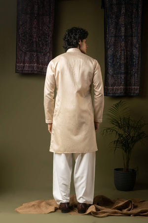 Off White Embroidered Silk Men's Kurta Sets