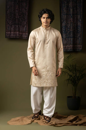 Off White Embroidered Silk Men's Kurta Sets